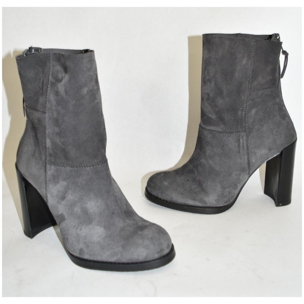 $480 STUART WEITZMAN GREY SUEDE CHUNKY BLOCK HEEL ANKLE BOOT BOOTIE 4.5 (K7)